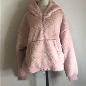 Love Tree Pink Faux Fur Sherpa Quarter Zip Hoodie